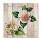 Designart - Vintage White Camellia Flowers With Green Leaves - Traditional Print on Natural Pine Wood